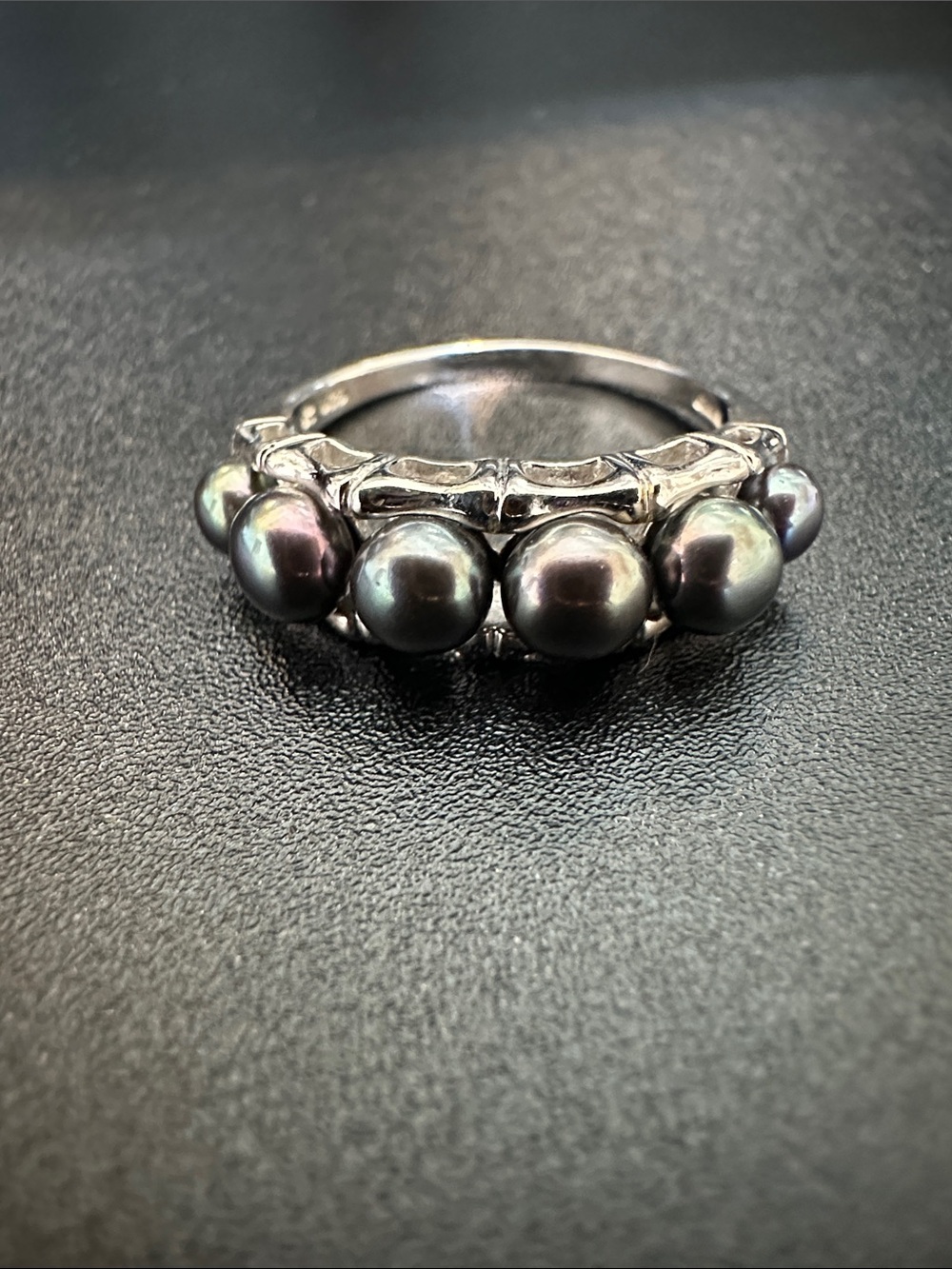 Sterling Silver Black Pearl Six-Bead Ring